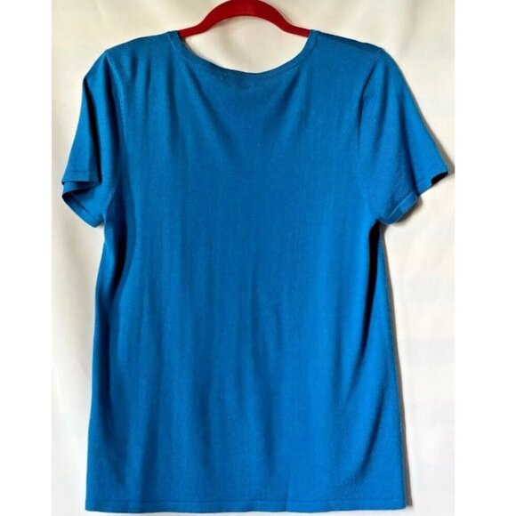 Saks Fifth Ave Silk Cashmere Sweater Womens Medium Blue Short Sleeve Crew Neck - Picture 2 of 5